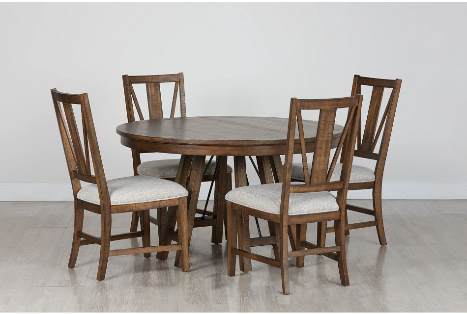 Heron Cove Mid Tone Round Table 4 Upholstered Chairs Dining