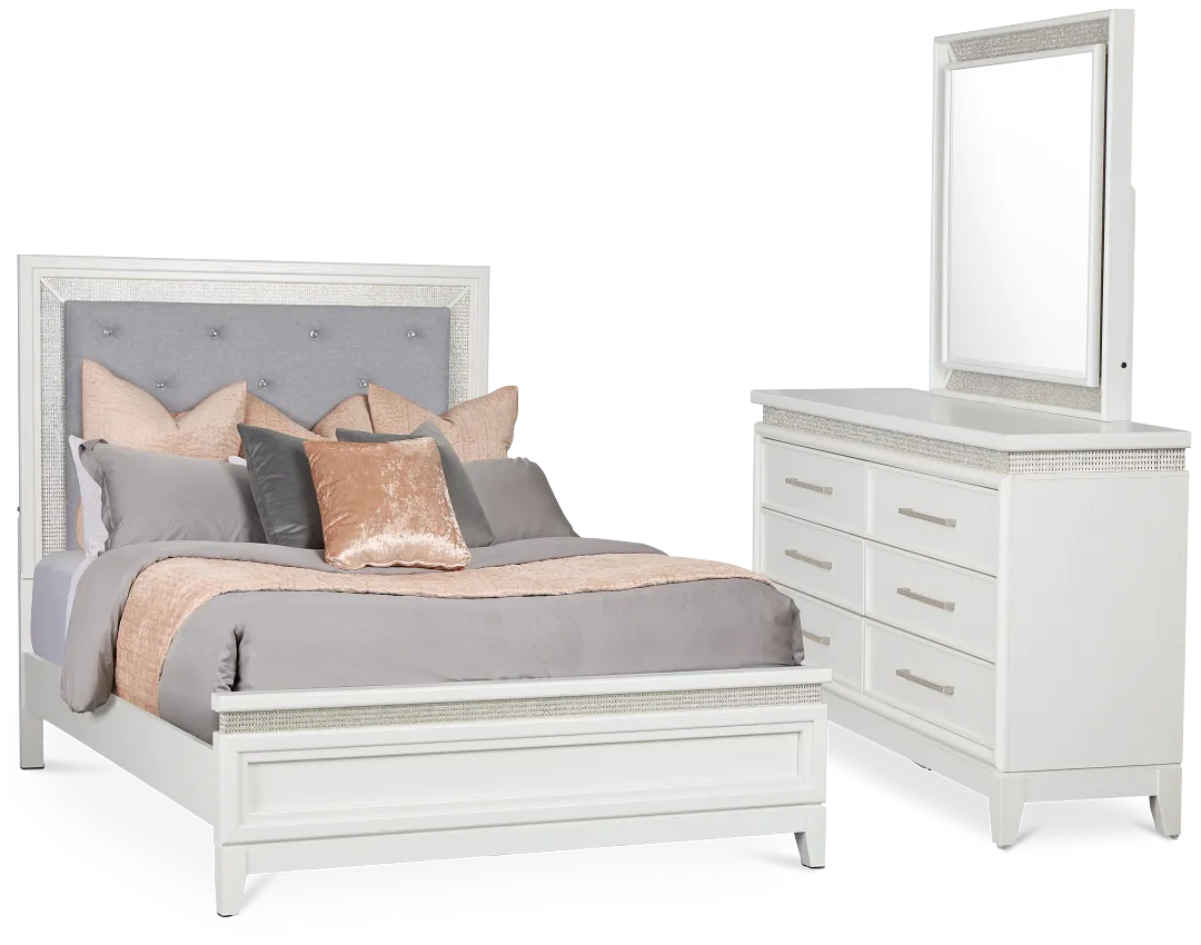 Alessandria White Uph Panel Bedroom With Lights