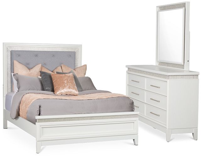 Alessandria White Uph Panel Bedroom With Lights