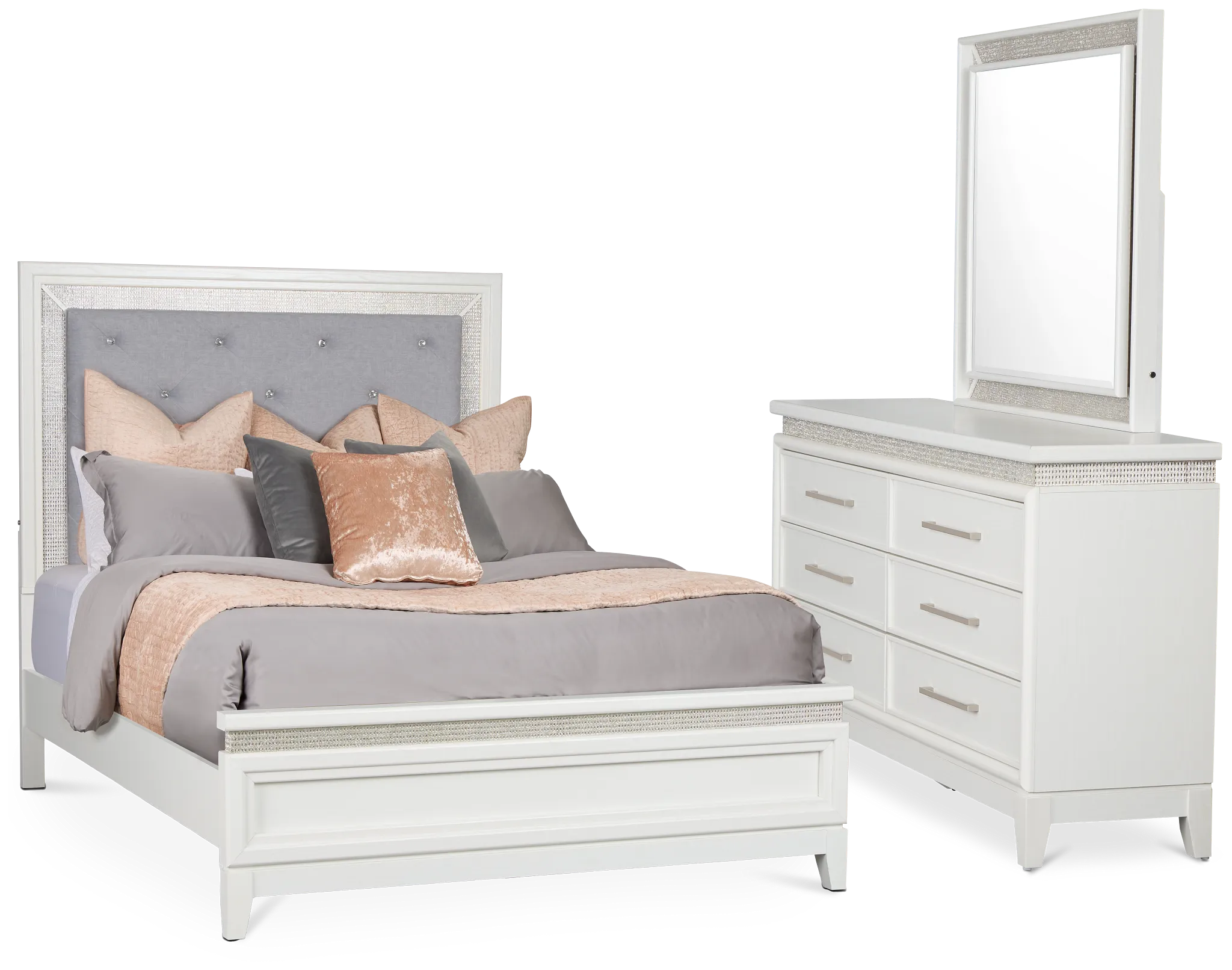 Alessandria White Uph Panel Bedroom With Lights