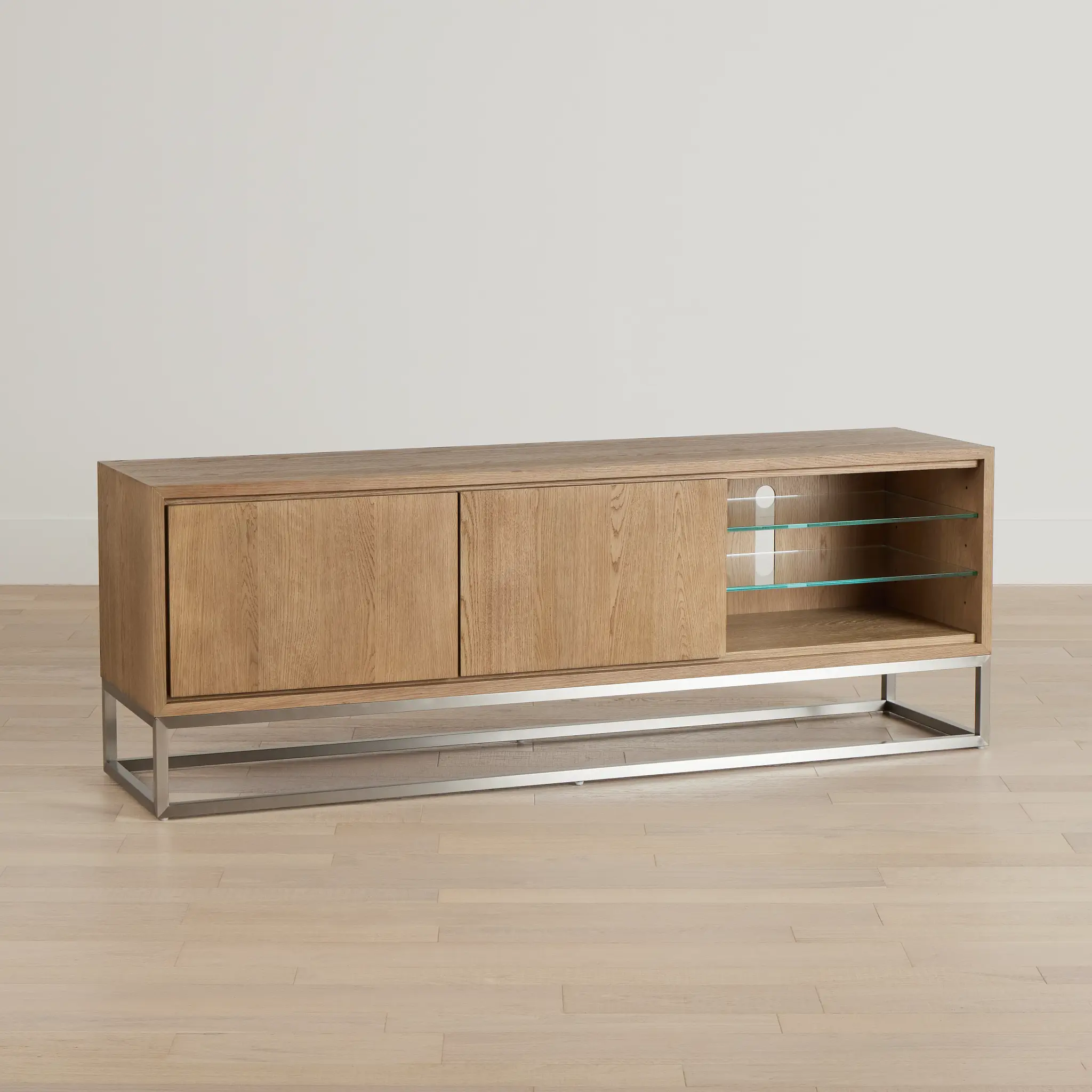 Haven Light Tone 74" Tv Stand With Metal Base Haven Light Tone 74" Tv Stand With Metal Base