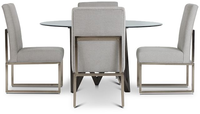 Tribeca Dark Tone Glass Round Table & 4 Metal Chairs (2)