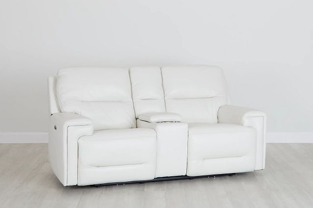 Porto White Lthr/vinyl Power Reclining Console Loveseat