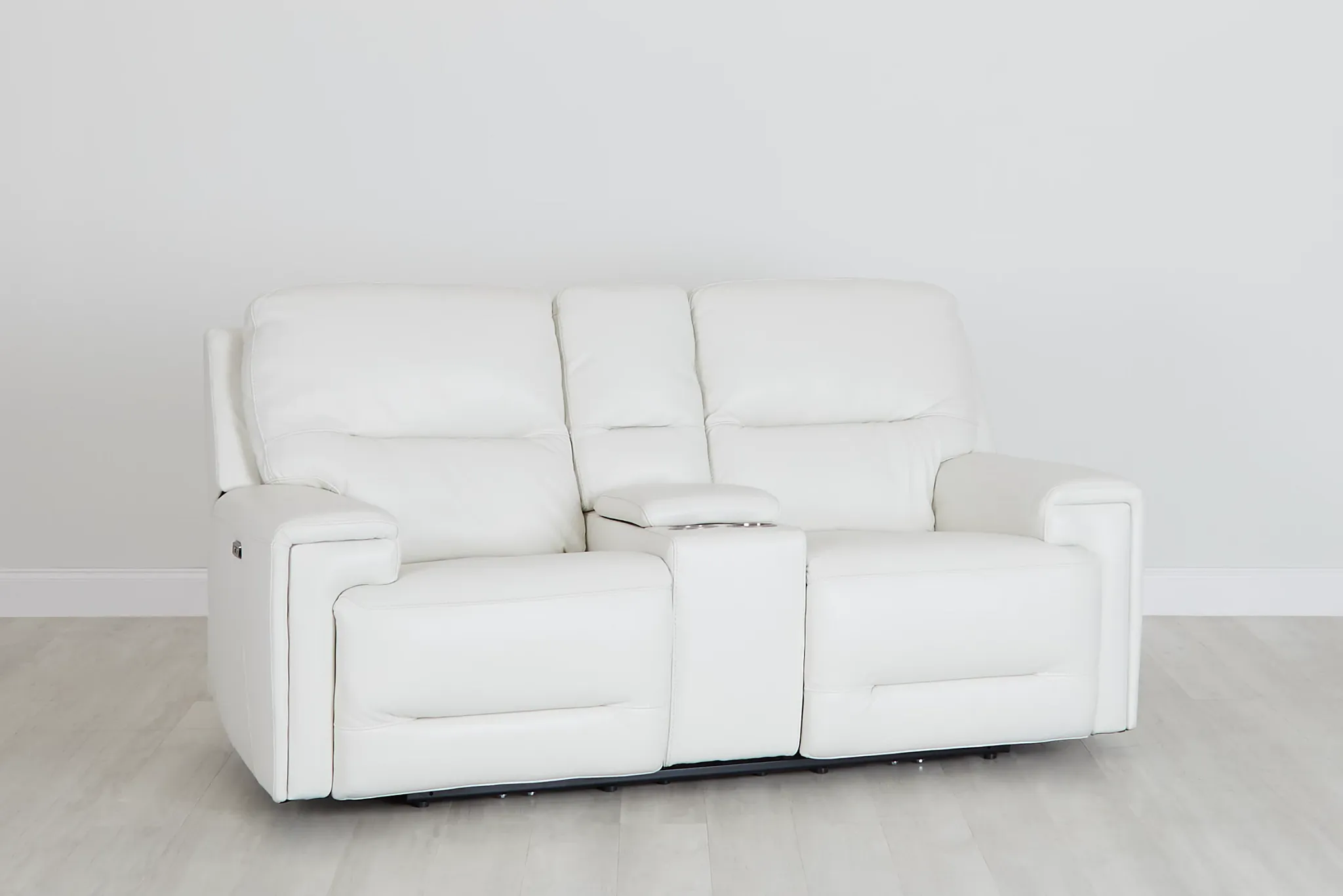 Porto White Lthr/vinyl Power Reclining Console Loveseat