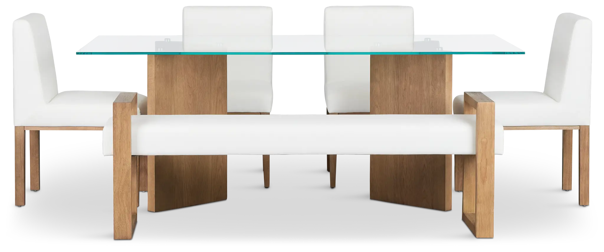 Haven Glass 80" Rectangular Table With 4 Side Chairs & Bench Haven Glass 80" Rectangular Table With 4 Side Chairs & Bench