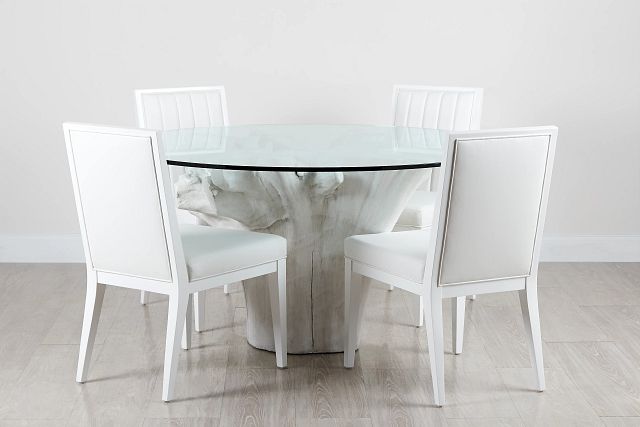 Ocean Drive 60" Glass Table & 4 Wood Chairs