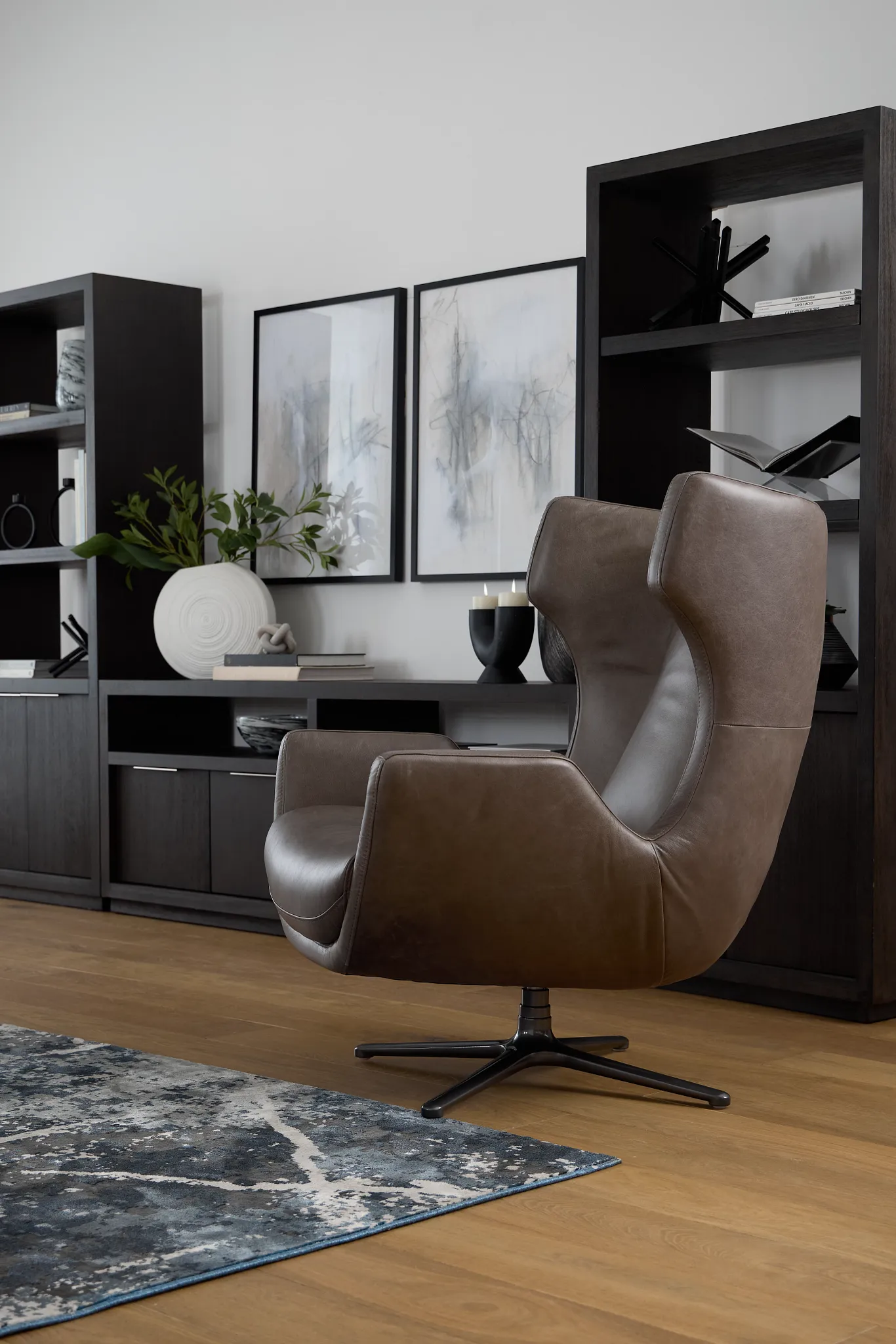 Penn Dark Gray Leather Swivel Accent Chair