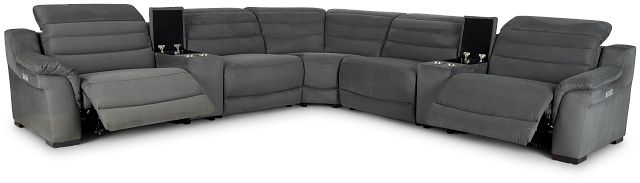 Sentinel Dark Gray Micro Large Dual Power Sectional With Music Console