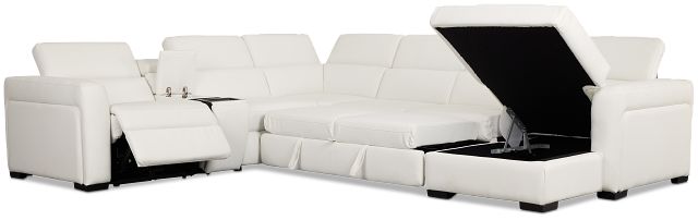 Melody White Storage Medium Right Power Reclining Chaise Sleeper Sect