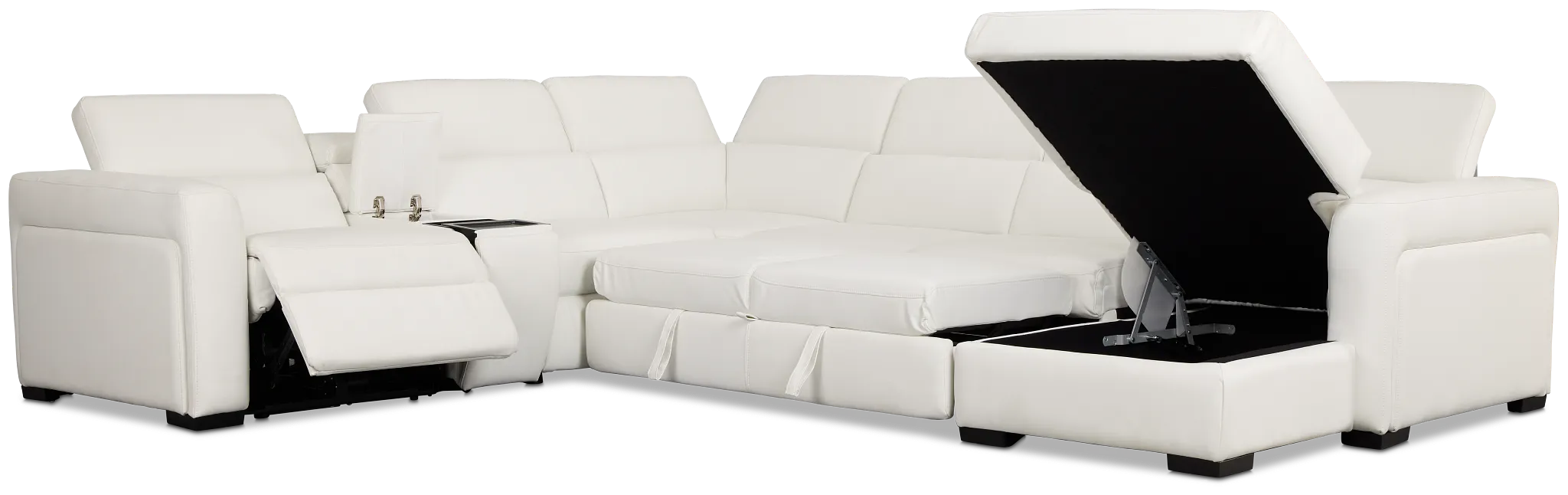 Melody White Storage Medium Right Power Reclining Chaise Sleeper Sect