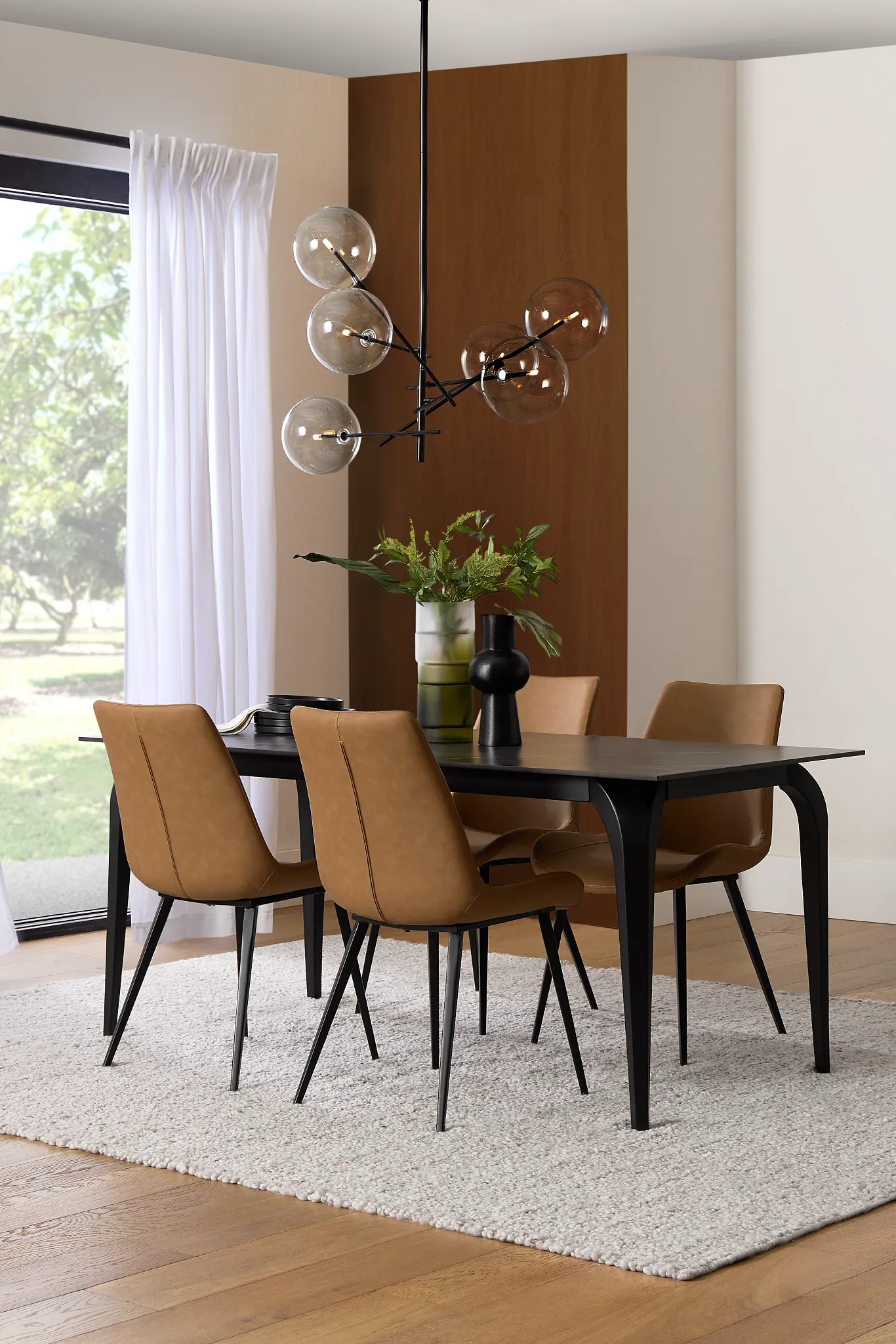 Sierra Black Stone Rectangular Table & 4 Upholstered Chairs