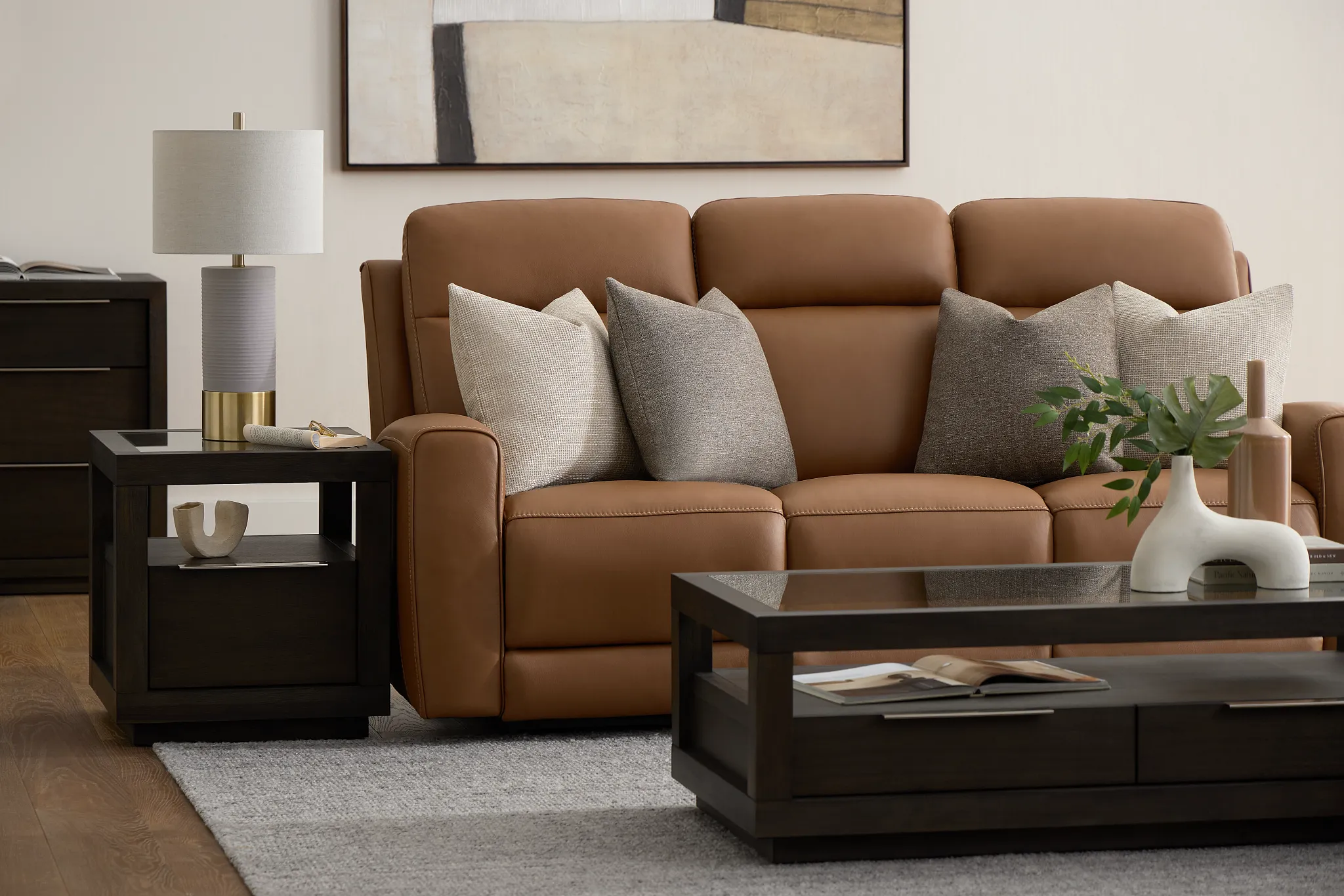 Belmont Medium Brown Lthr/vinyl Power Reclining Sofa