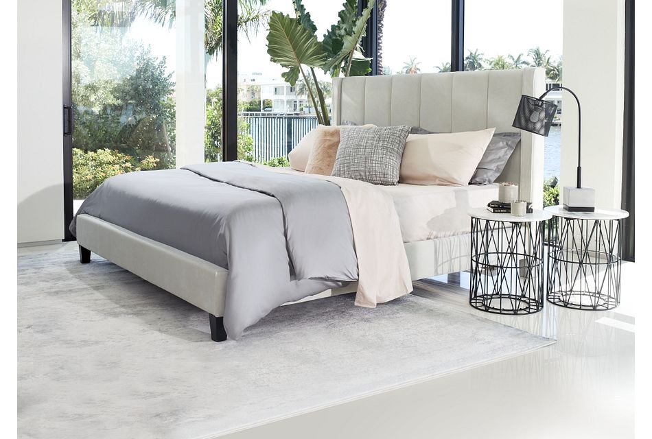 Audrey Beige Velvet Platform Bed Bedroom Beds City Furniture