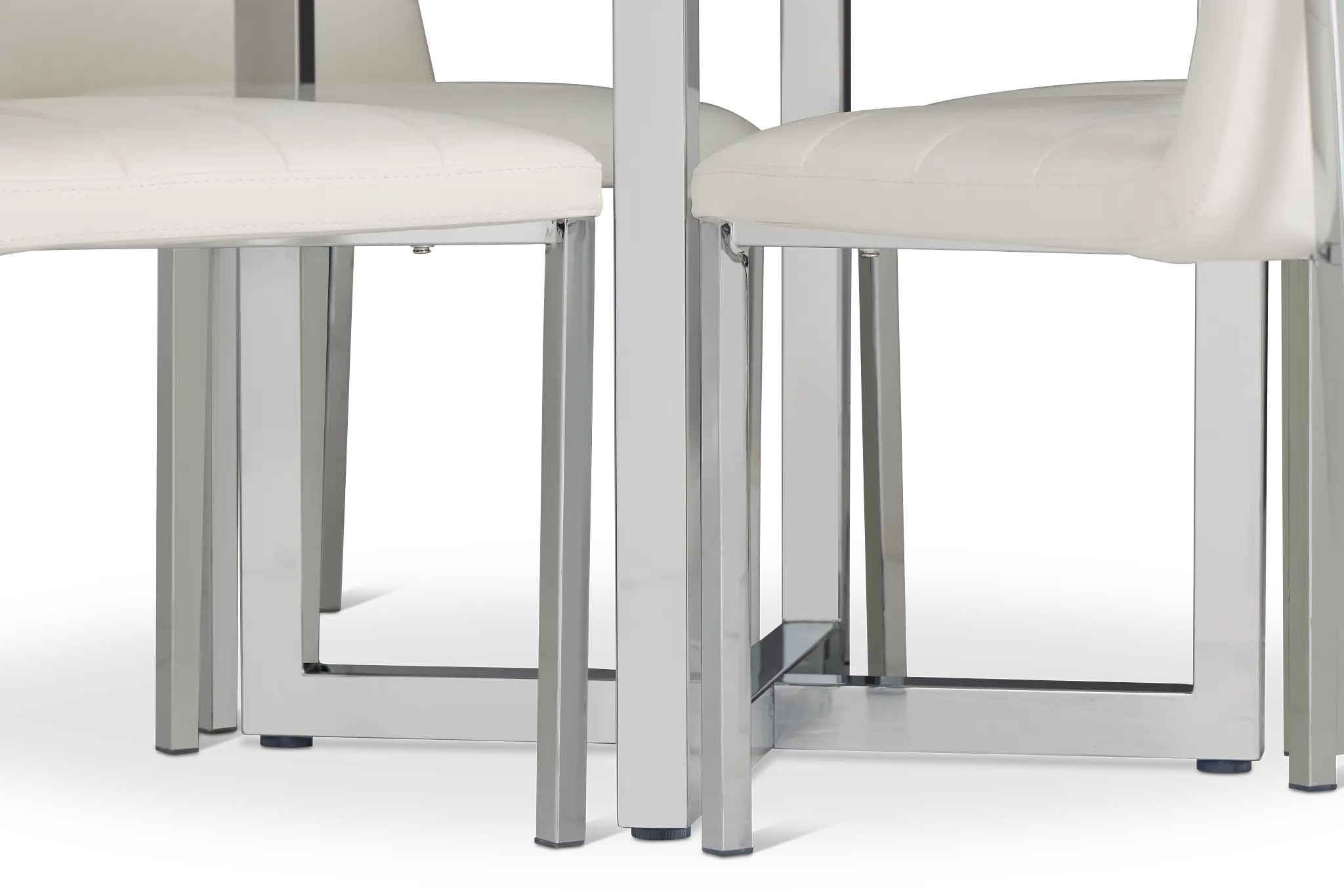 Amalfi White Glass Round Table & 4 Upholstered Chairs Amalfi White Glass Round Table & 4 Upholstered Chairs
