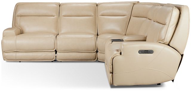 Casey Light Beige Lthr/vinyl Medium Dual Power 2-arm Reclining Sectional