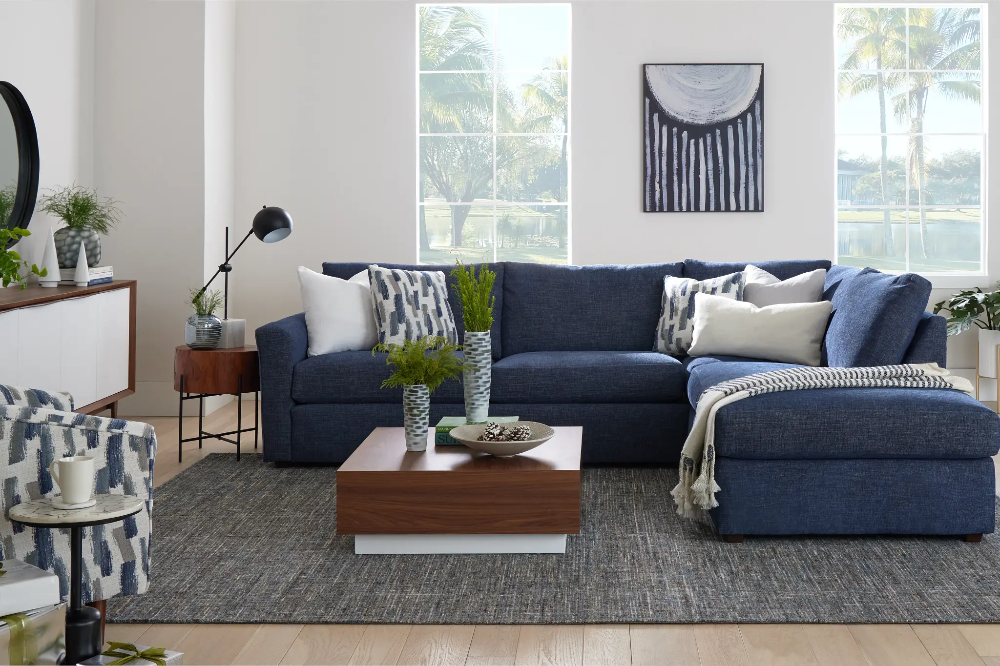 Davis Dark Blue Micro Right Bumper Sectional Davis Dark Blue Micro Right Bumper Sectional
