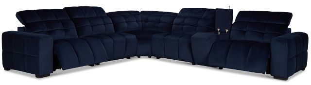 Gemma Navy Velvet Medium Triple Power 2-arm Sectional