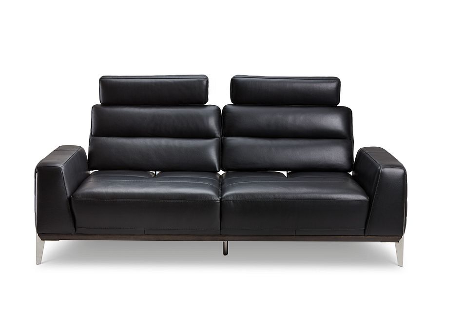 Gatlin Black Leather Power Push Back Sofa W Headrest
