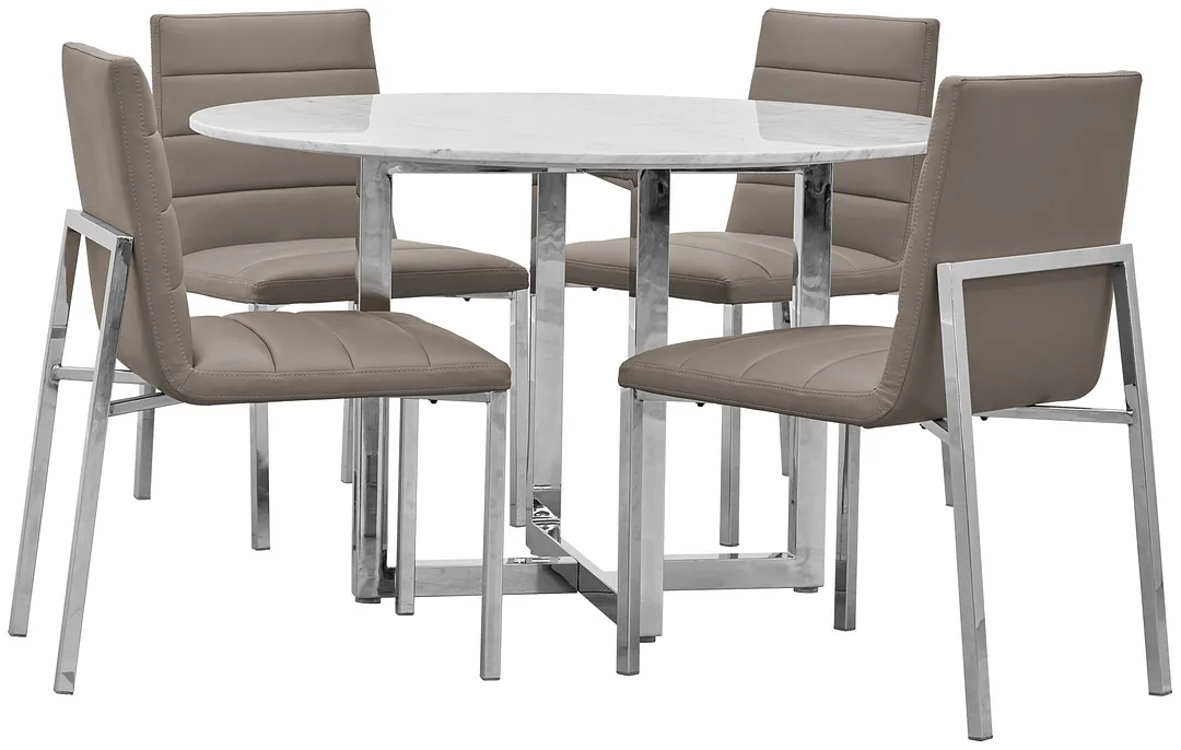 Amalfi Taupe Marble Round Table & 4 Upholstered Chairs