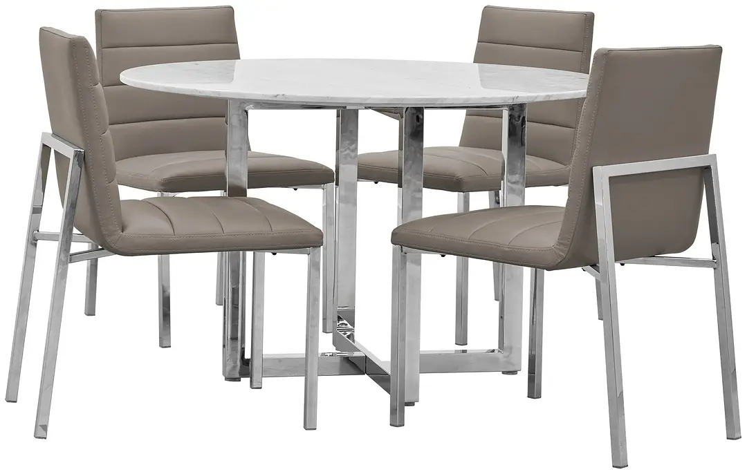 Amalfi Taupe Marble Round Table & 4 Upholstered Chairs Amalfi Taupe Marble Round Table & 4 Upholstered Chairs