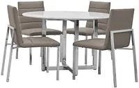 Amalfi Taupe Marble Round Table & 4 Upholstered Chairs