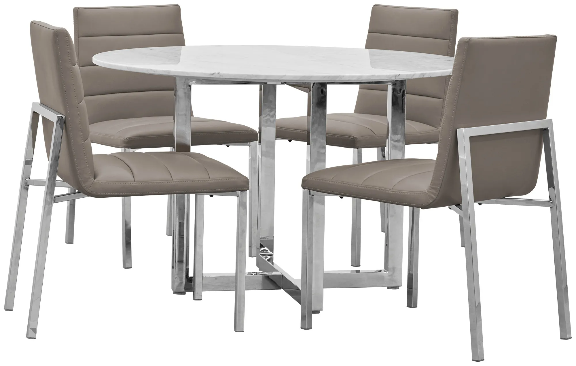 Amalfi Taupe Marble Round Table & 4 Upholstered Chairs