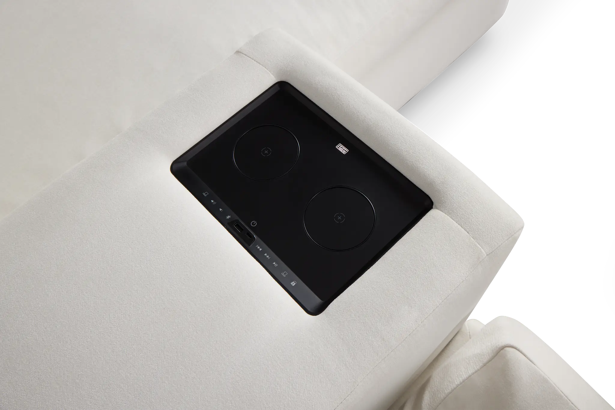 Citymod White Fabric Small Right Chaise Sectional With Storage Console Citymod White Fabric Small Right Chaise Sectional With Storage Console