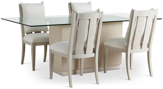 Marseilles Glass Rectangular Table & 4 Upholstered Chairs