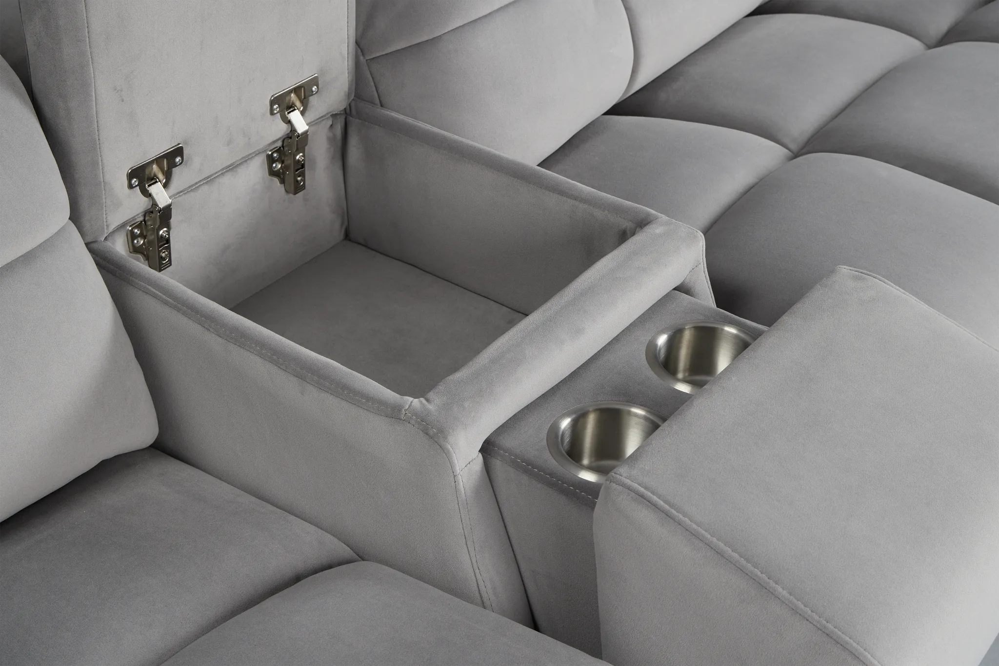 Gemma Light Gray Velvet Medium Triple Power 2-arm Sectional