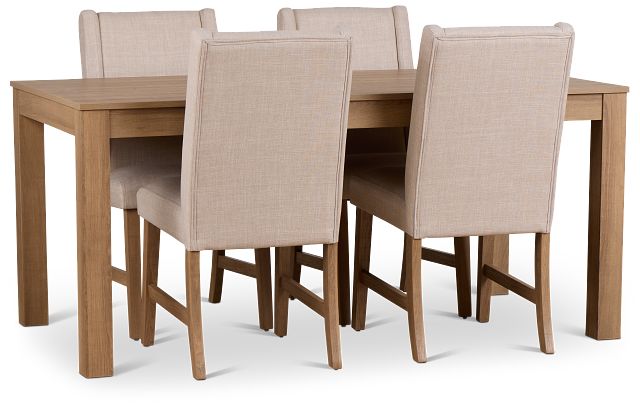 Delray Light Tone Rect Table & 4 Upholstered Chairs