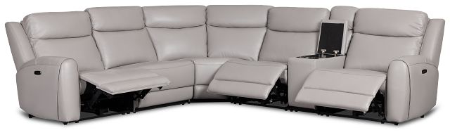 Walker Light Gray Lthr/vinyl Medium Triple Power 2-arm Sectional
