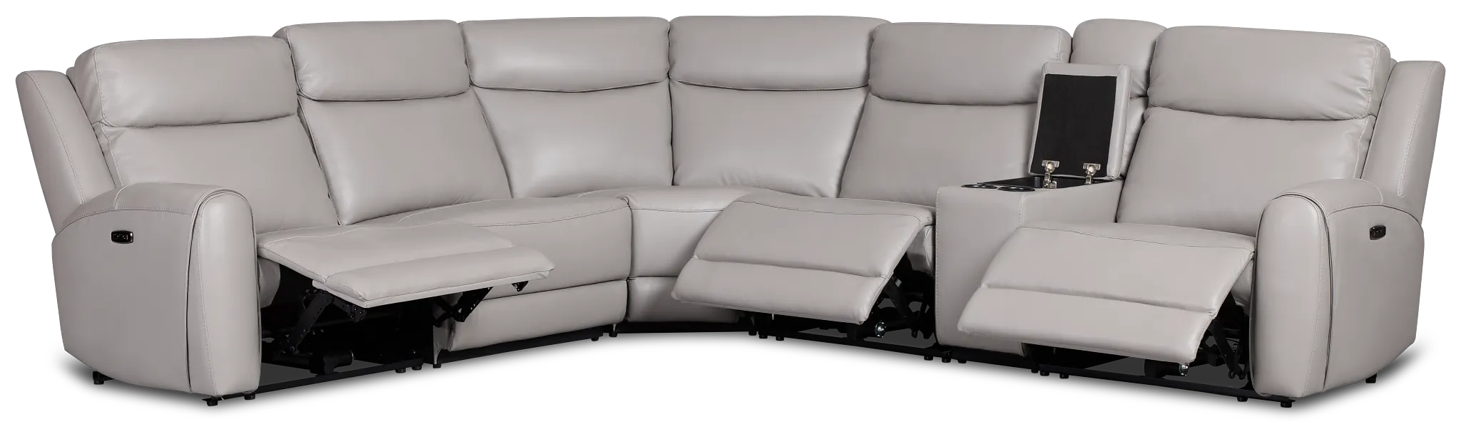 Walker Light Gray Lthr/vinyl Medium Triple Power 2-arm Sectional