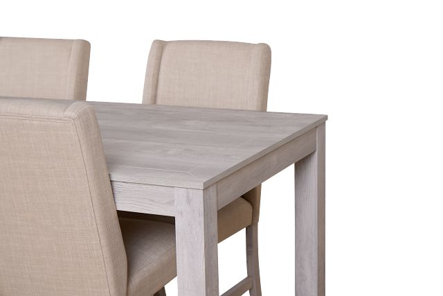 Delray White Rect Table & 4 Upholstered Chairs