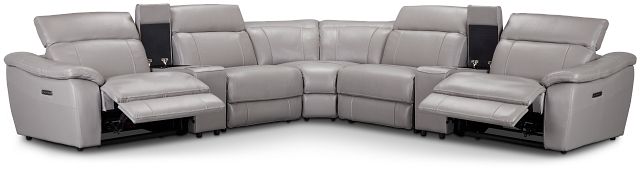 Marion Gray Lthr/vinyl Large Dual Power Reclining Two-arm Sectional