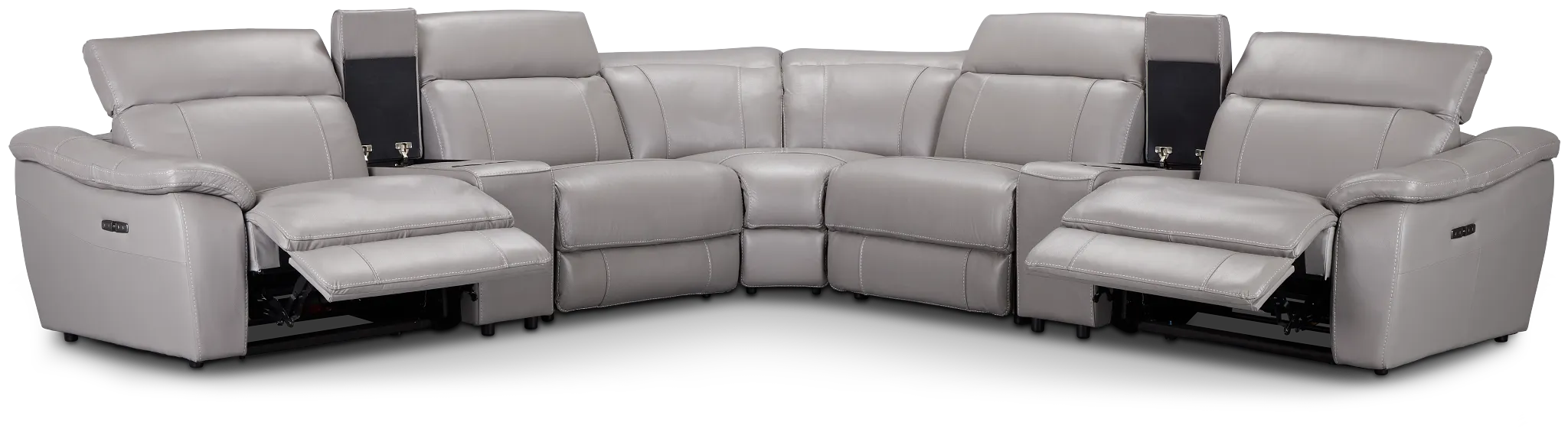 Marion Gray Lthr/vinyl Large Dual Power Reclining Two-arm Sectional