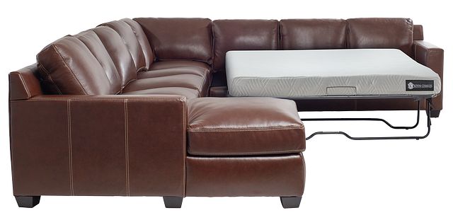 Carson Medium Brown Leather Large Left, Brown Leather Sectional Sleeper