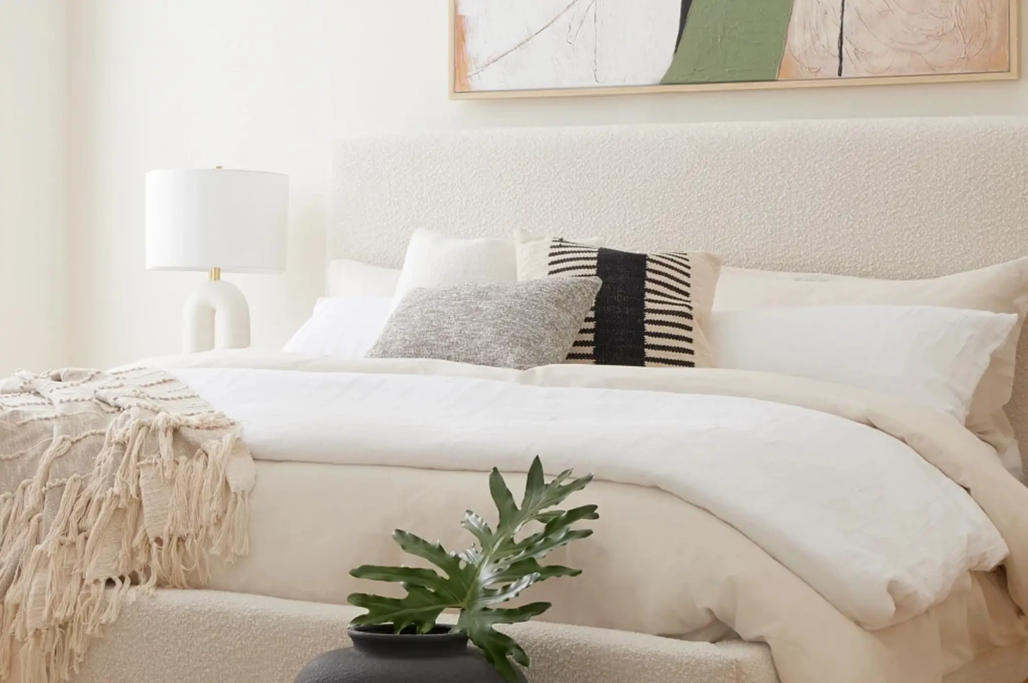 Textured Boucle and Wood Plinth Base Textured Boucle and Wood Plinth Base