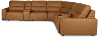 Rudy Brown Lthr/vinyl Large Tri Power 2 Arm Extension Chaise Sectional