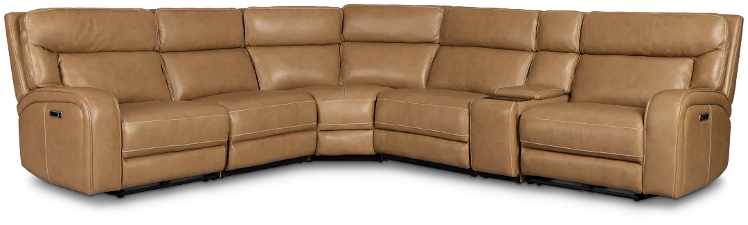 Jasper Light Brown Leather Medium Dual Power 2-arm Reclining Sectional