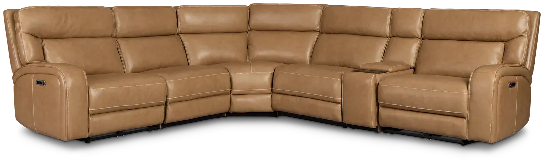Jasper Light Brown Leather Medium Dual Power 2-arm Reclining Sectional Jasper Light Brown Leather Medium Dual Power 2-arm Reclining Sectional