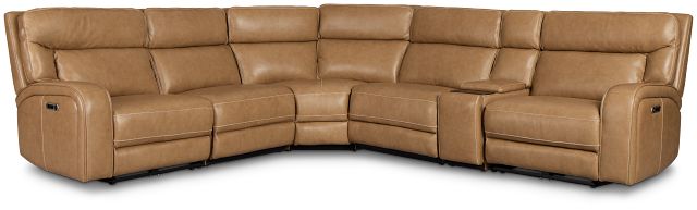Jasper Light Brown Leather Medium Dual Power 2-arm Reclining Sectional