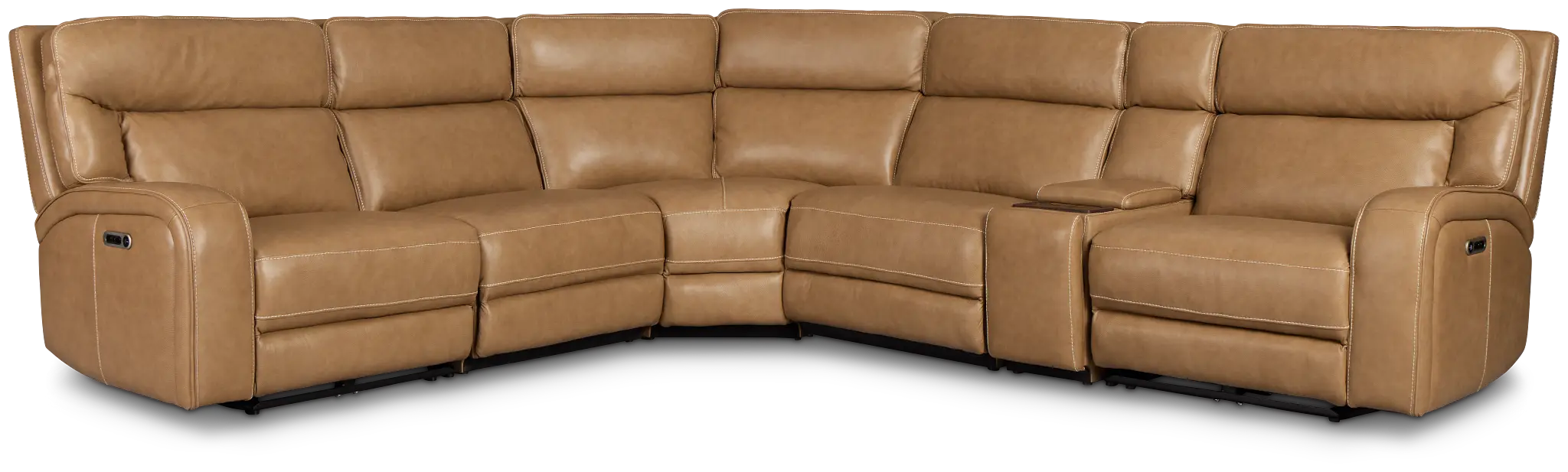 Jasper Light Brown Leather Medium Dual Power 2-arm Reclining Sectional Jasper Light Brown Leather Medium Dual Power 2-arm Reclining Sectional