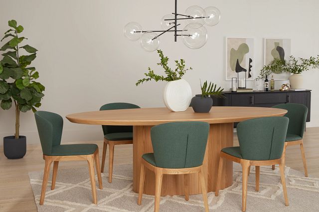 Nomad Light Tone 94" Oval Table & 4 Dark Green Chairs W/ Light Tone Leg