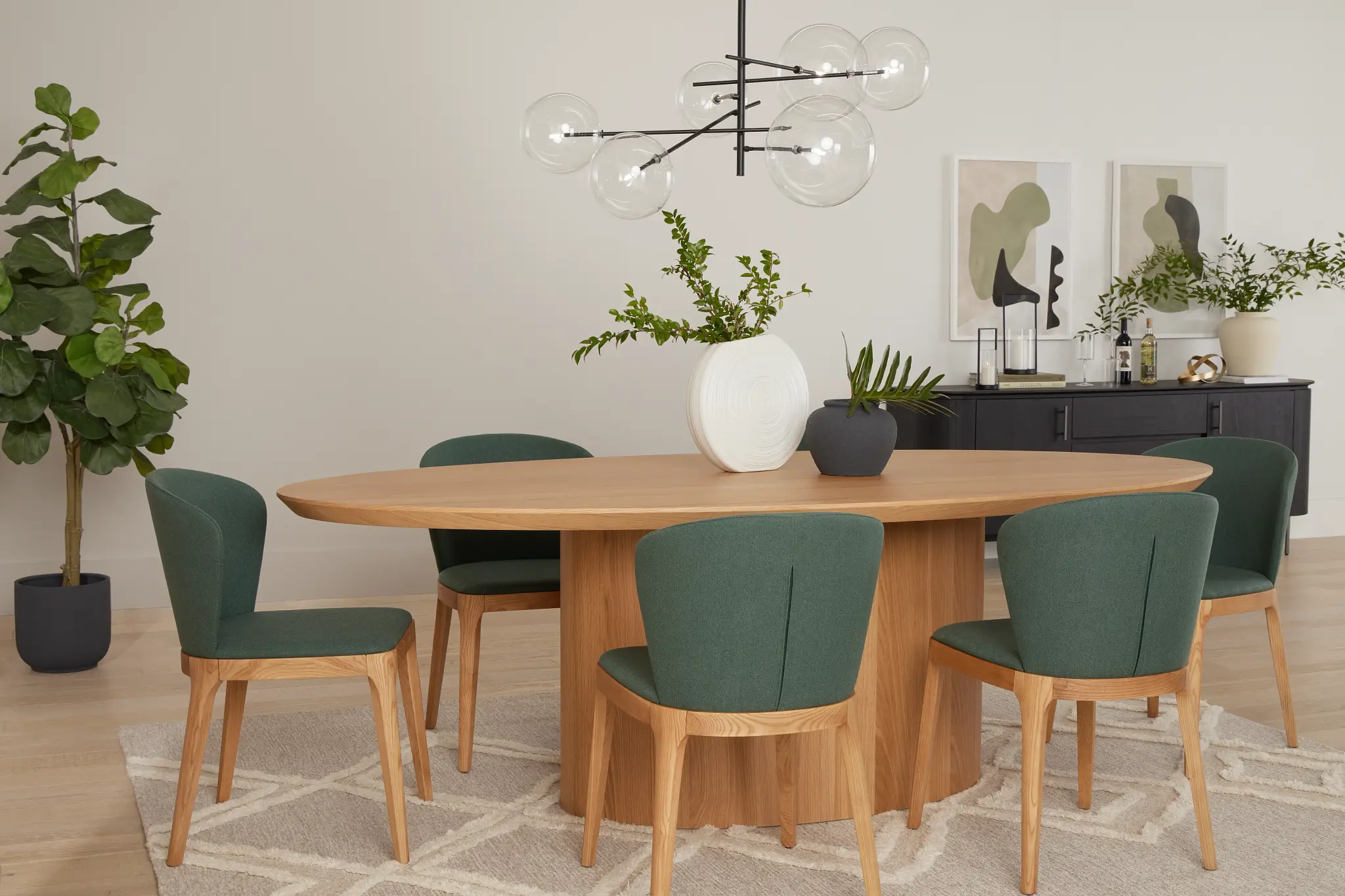 Nomad Light Tone 94" Oval Table & 4 Dark Green Chairs W/ Light Tone Leg Nomad Light Tone 94" Oval Table & 4 Dark Green Chairs W/ Light Tone Leg