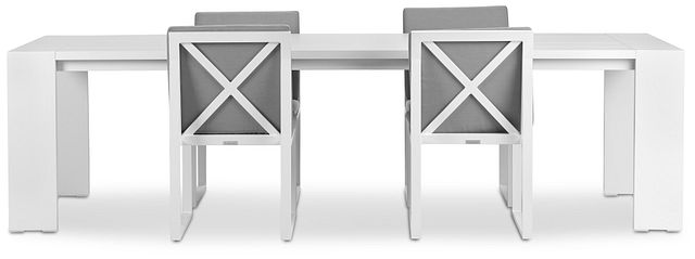 Linear White Dark Gray 110" Aluminum Table & 4 Cushioned Side Chairs