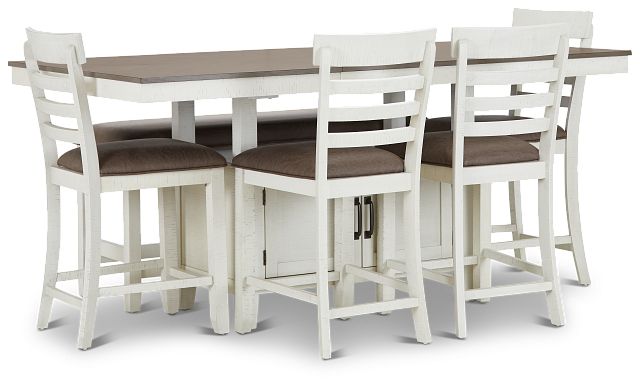Huntsville Two-tone Rect High Table, 4 Barstools & High Bench