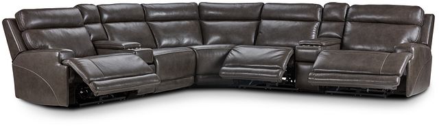 Valor Dark Gray Leather Large Triple Power Reclining Two-arm Sectional