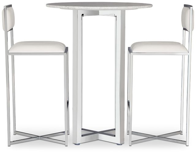 Amalfi White Marble Pub Table & 2 Metal Barstools