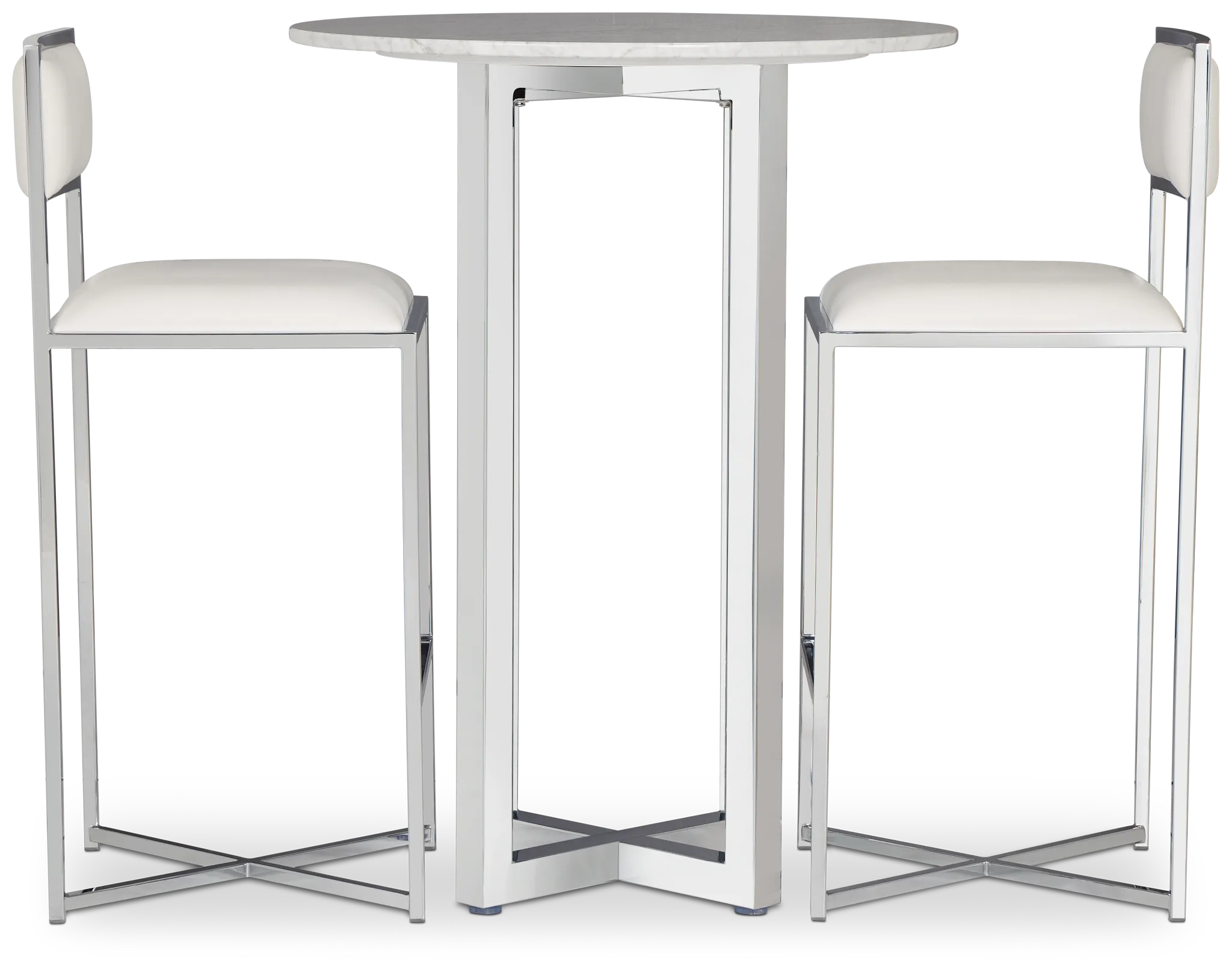 Amalfi White Marble Pub Table & 2 Metal Barstools