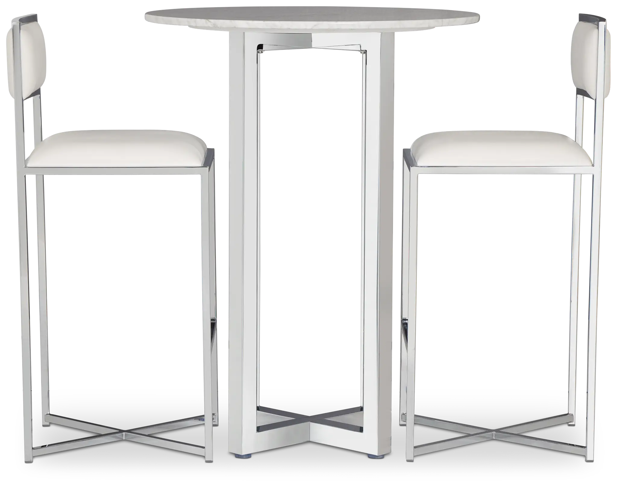 Amalfi White Marble Pub Table & 2 Metal Barstools Amalfi White Marble Pub Table & 2 Metal Barstools